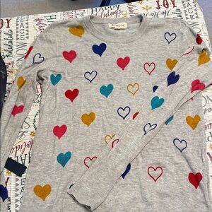 Marled Gray Sweater with Heart Accents